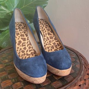 Vince Camuto blue suede cork wedge; size 8.5